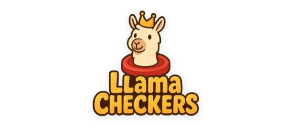 Llama Checkers game with checkerboard and llama mascot